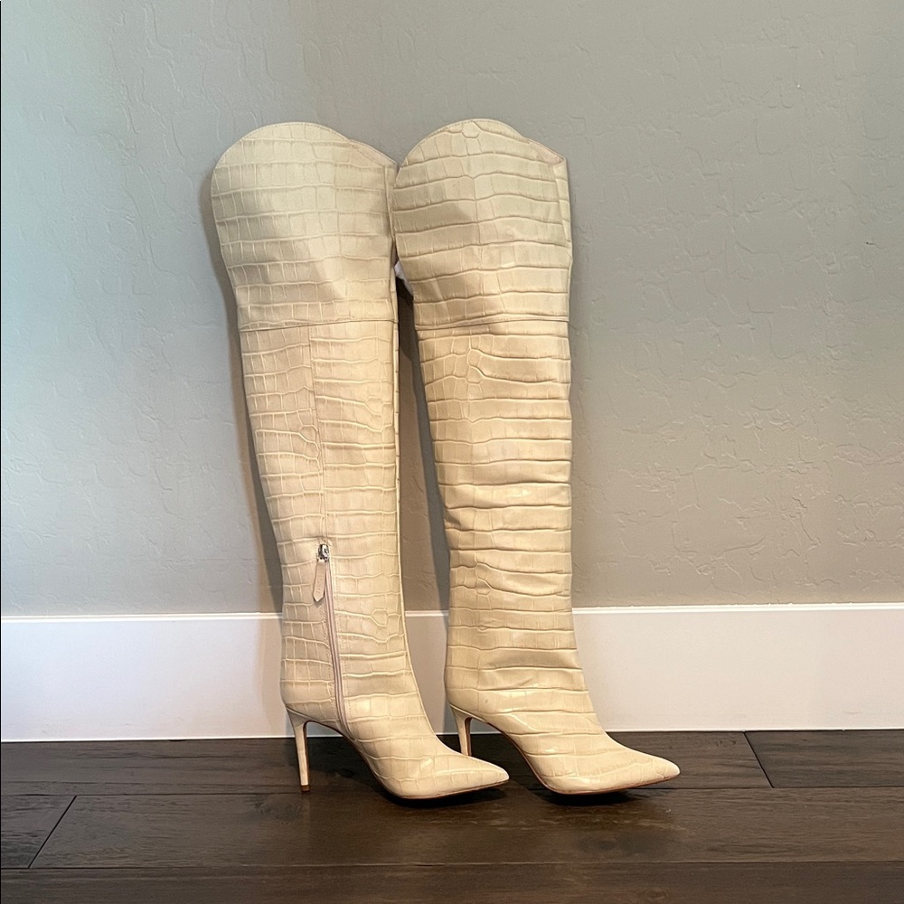 Schutz Maryana Crocodile Embossed Leather Over The Knee Boots